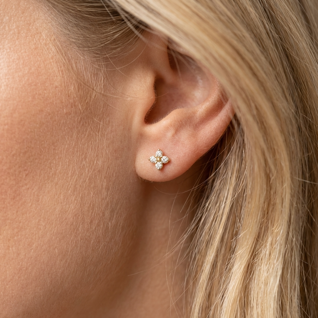 Crystal Clover Stud Earrings – Gold & Silver