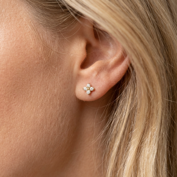 Crystal Clover Stud Earrings – Gold & Silver