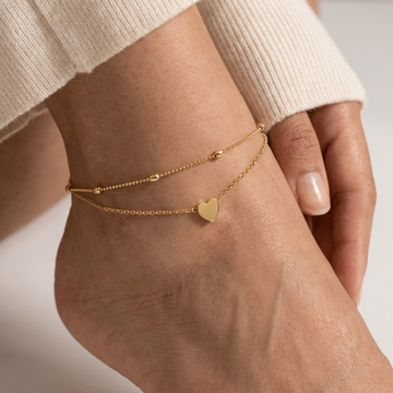 Layered Heart Charm Anklet – Gold