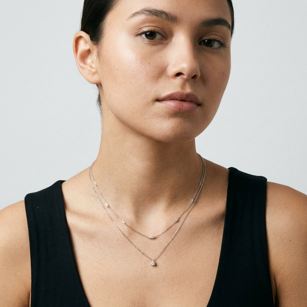 Layered Moissanite Pendant Necklace – Sterling Silver