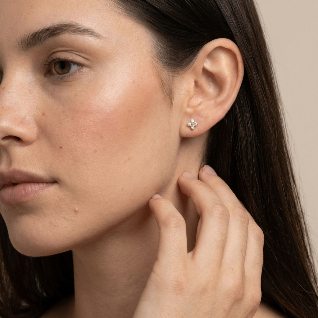 Crystal Clover Stud Earrings – Gold & Silver