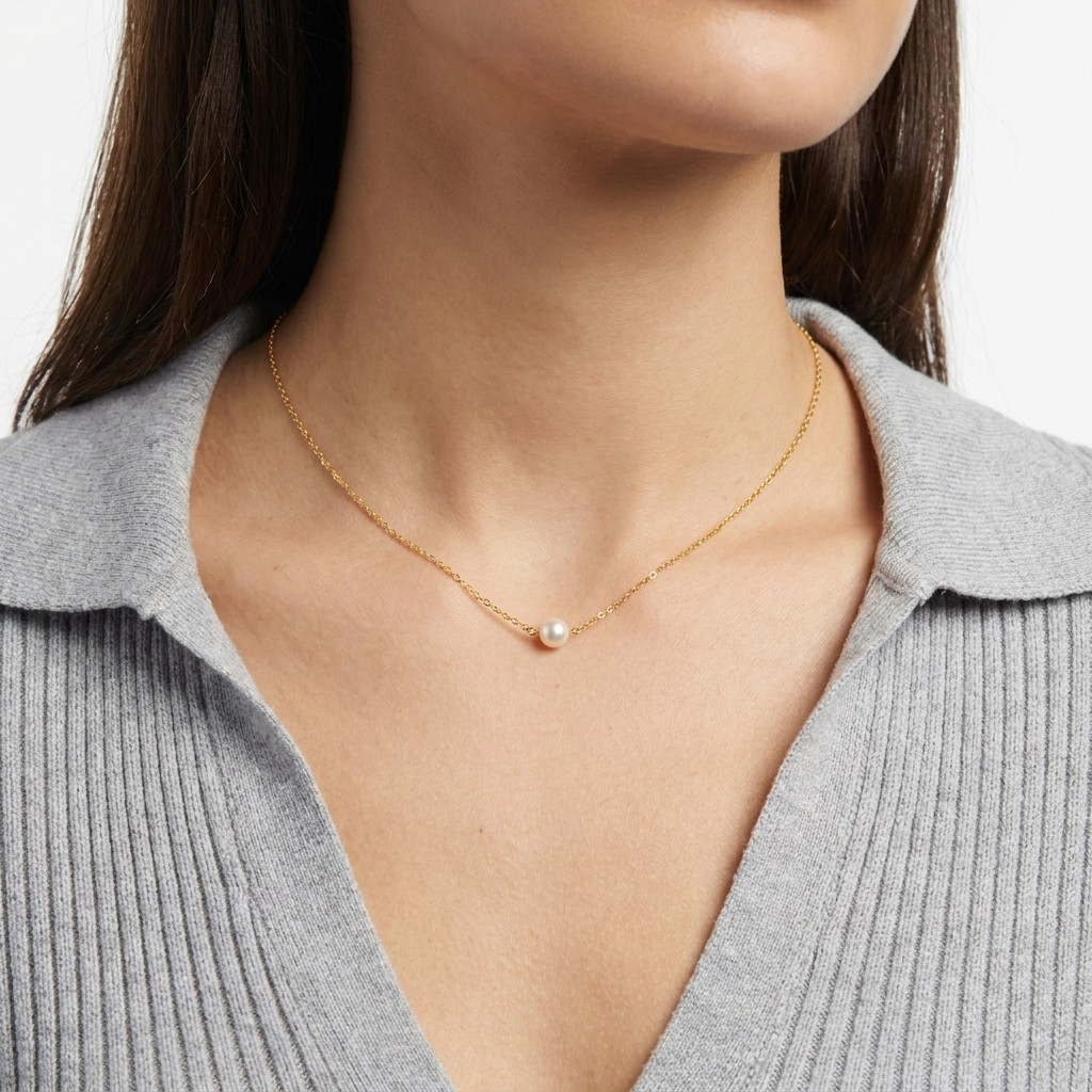 Floating Pearl Necklace – Gold Dainty Chain