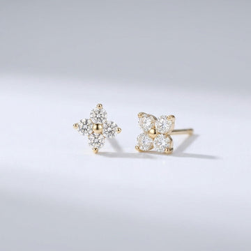 Crystal Clover Stud Earring – Gold & Silver