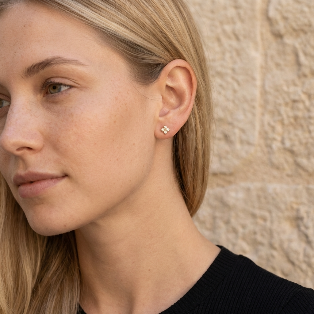 Crystal Clover Stud Earrings – Gold & Silver