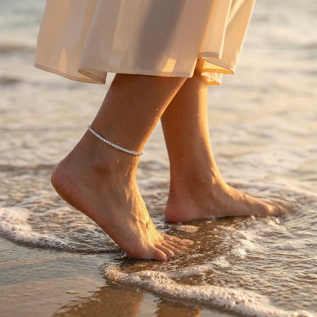 Crystal Tennis Anklet – Silver