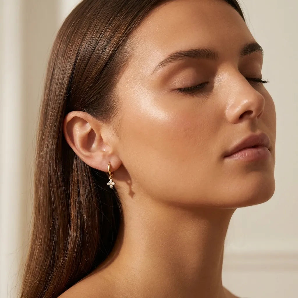 Crystal Clover Huggie Hoop Earrings – Gold