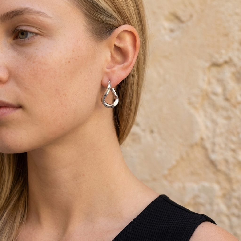 Twisted Drop Hoop Earrings – Gold & Silver