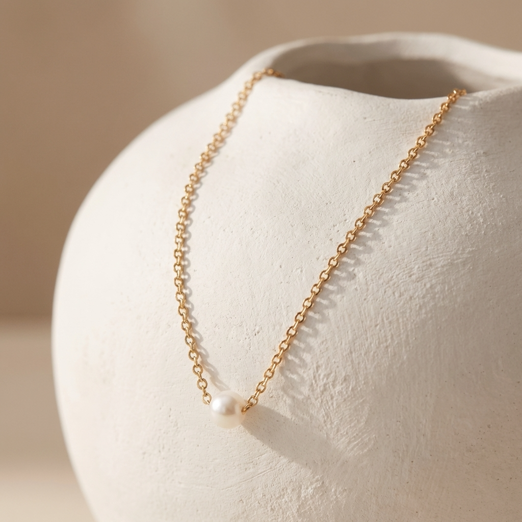 Floating Pearl Necklace – Gold Dainty Chain