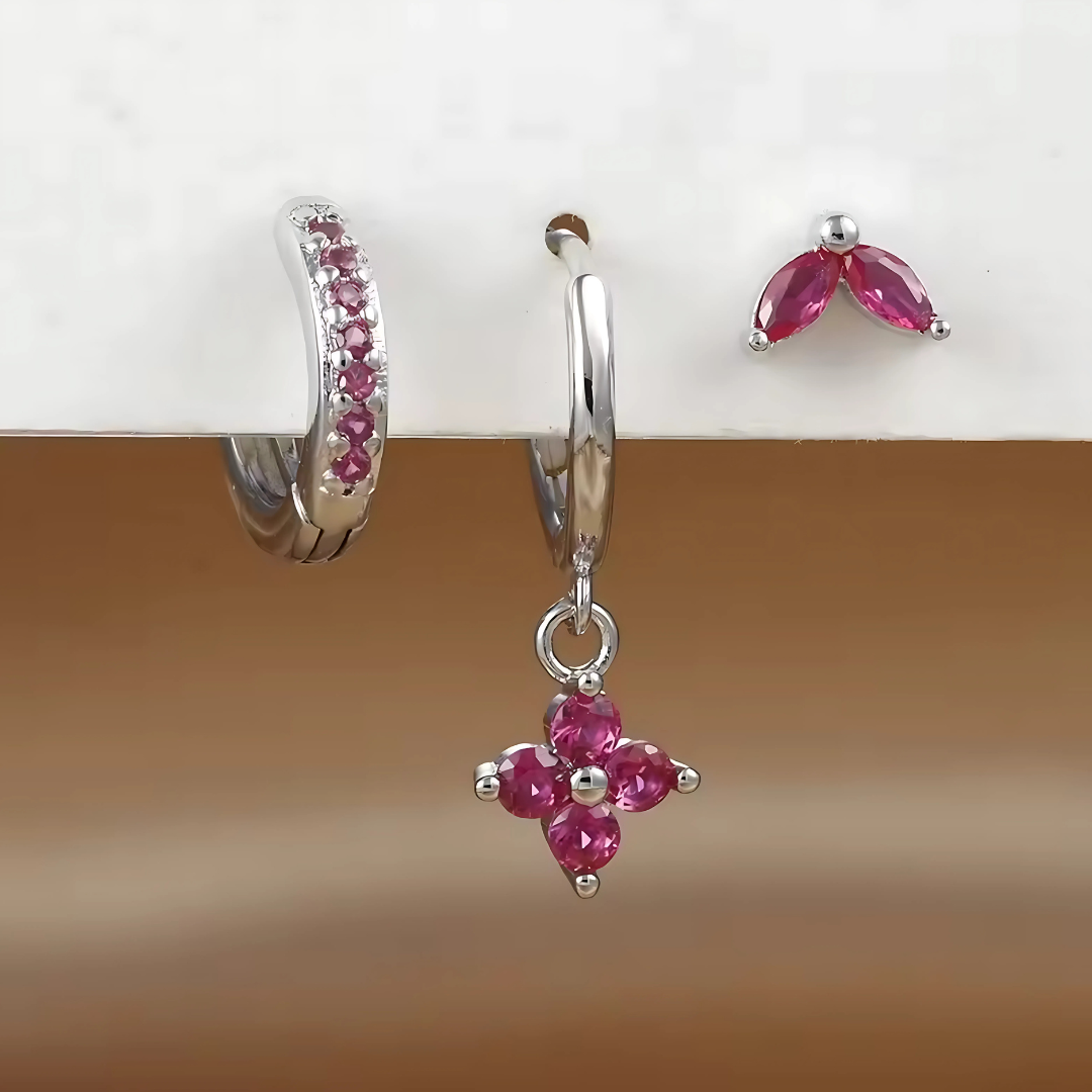 Gemstone Hoop and Stud Earring Set - Surgical Steel