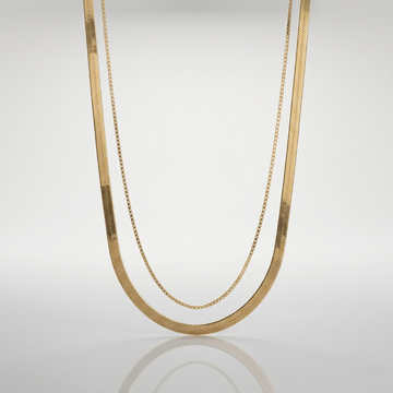 Layered Herringbone & Box Chain Necklace – Gold & Silver