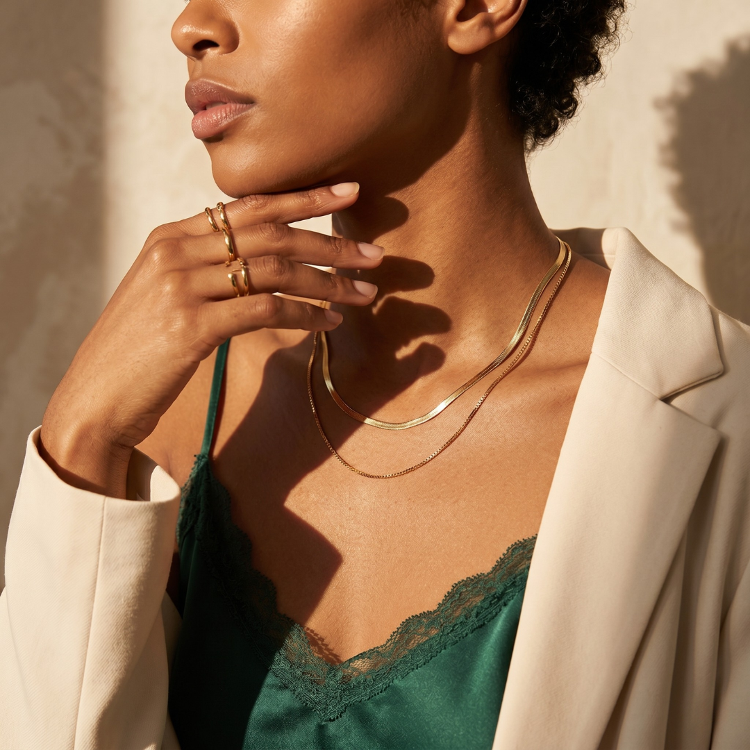 Layered Herringbone & Box Chain Necklace – Gold & Silver