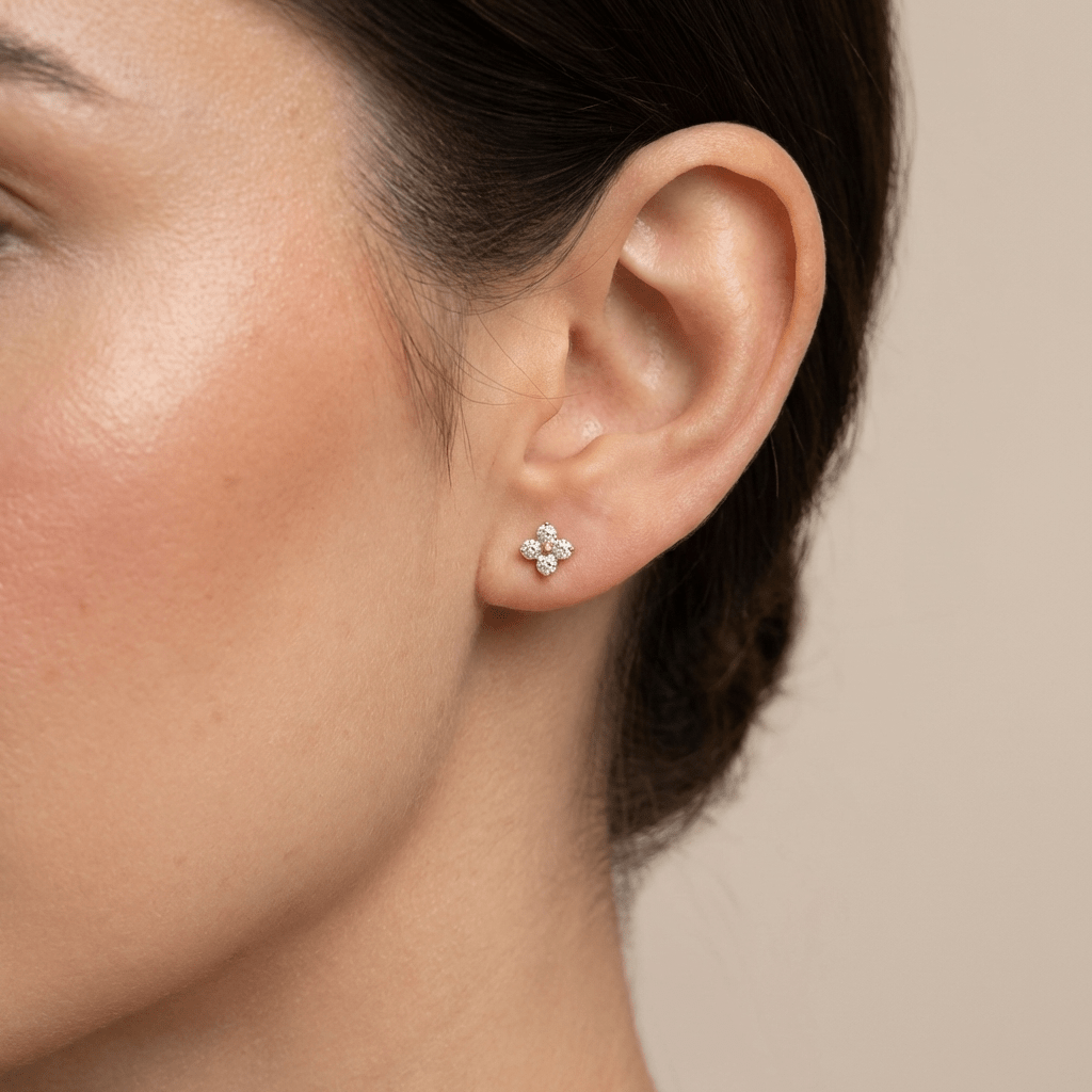 Crystal Clover Stud Earrings – Gold & Silver