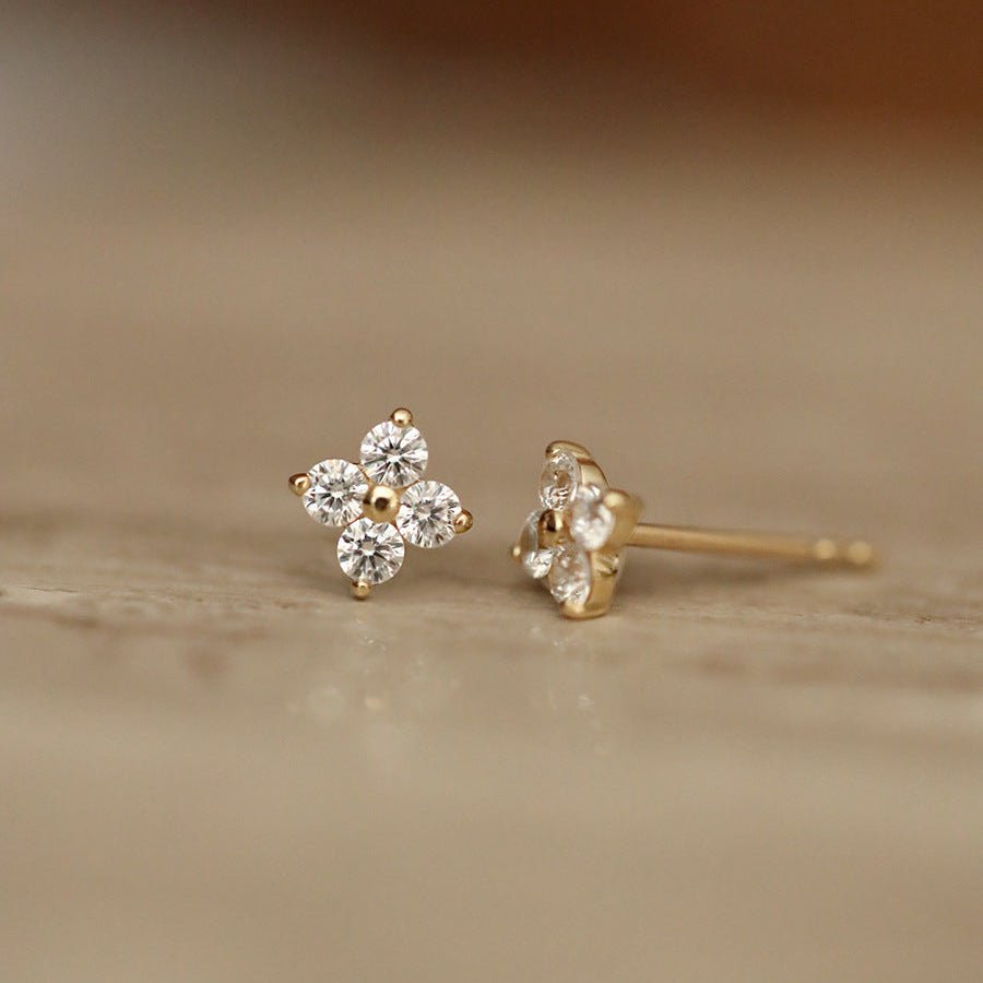 Crystal Clover Stud Earrings – Gold & Silver