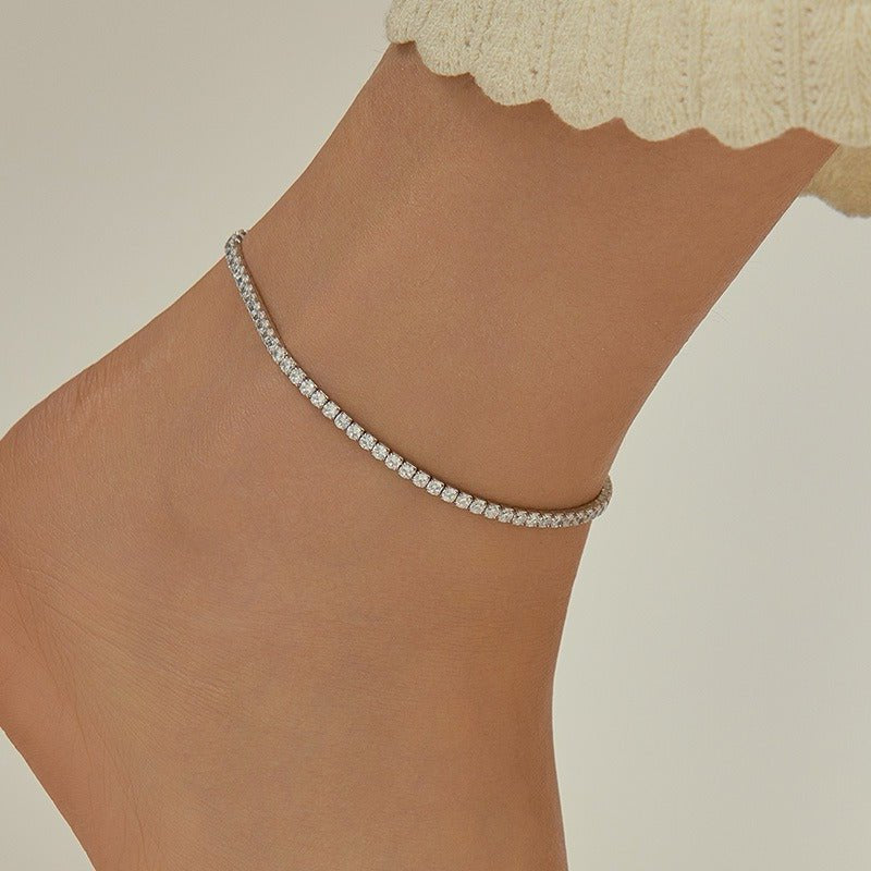 Crystal Tennis Anklet – Silver