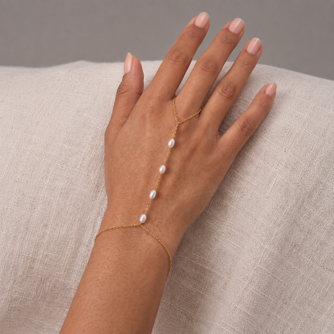 Pearl Hand Chain Bracelet – Gold & Silver