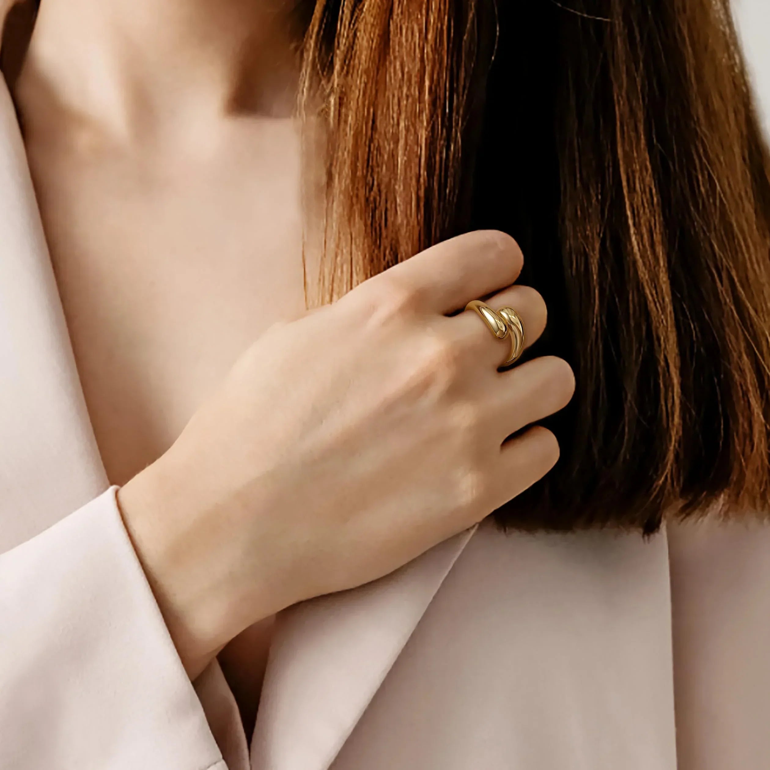 Double Teardrop Bypass Open Band Ring – Gold Plated