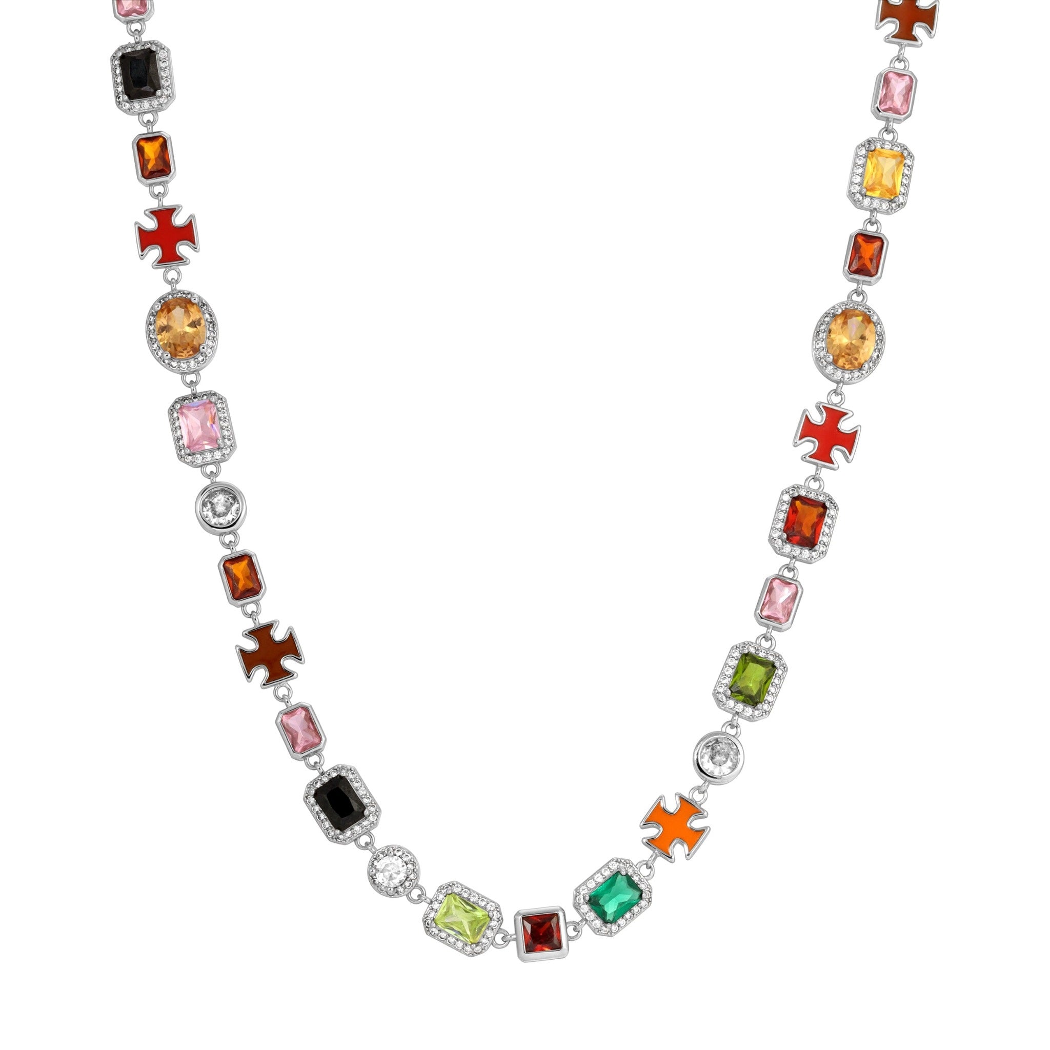 Solstice Multicolor Gemstone Statement Necklace – Gold & Silver Plated