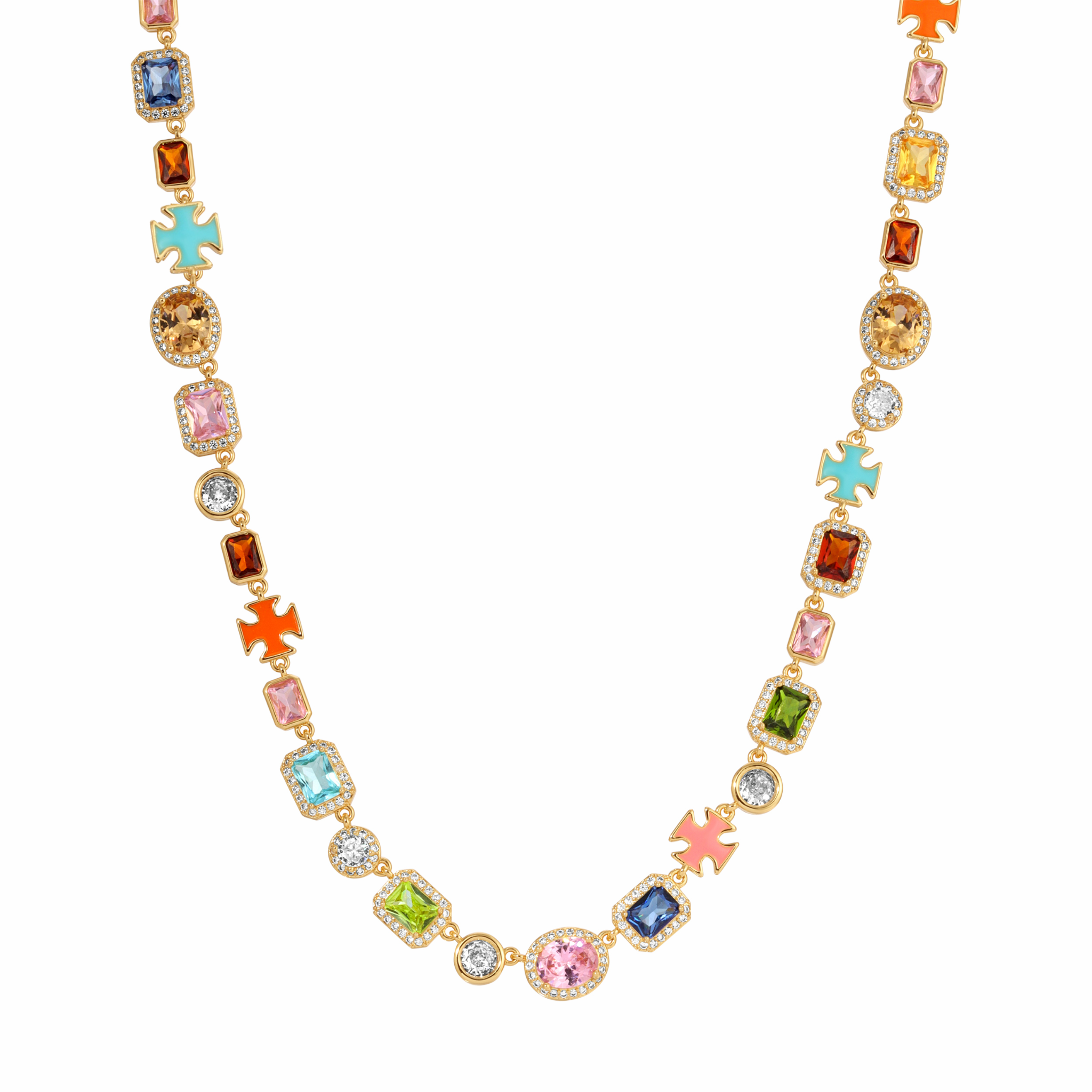 Solstice Multicolor Gemstone Statement Necklace – Gold & Silver Plated