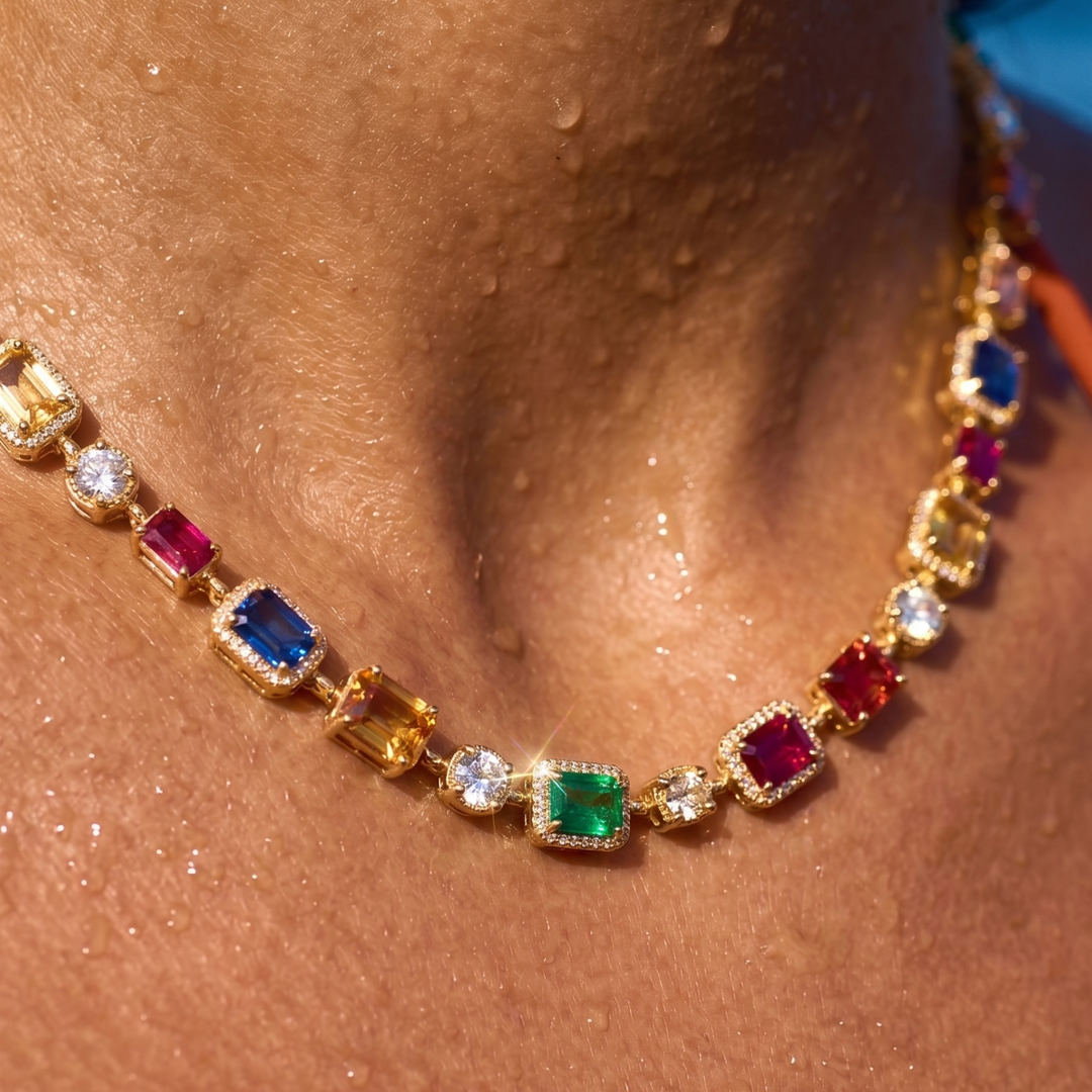 Solstice Multicolor Gemstone Statement Necklace – Gold & Silver Plated