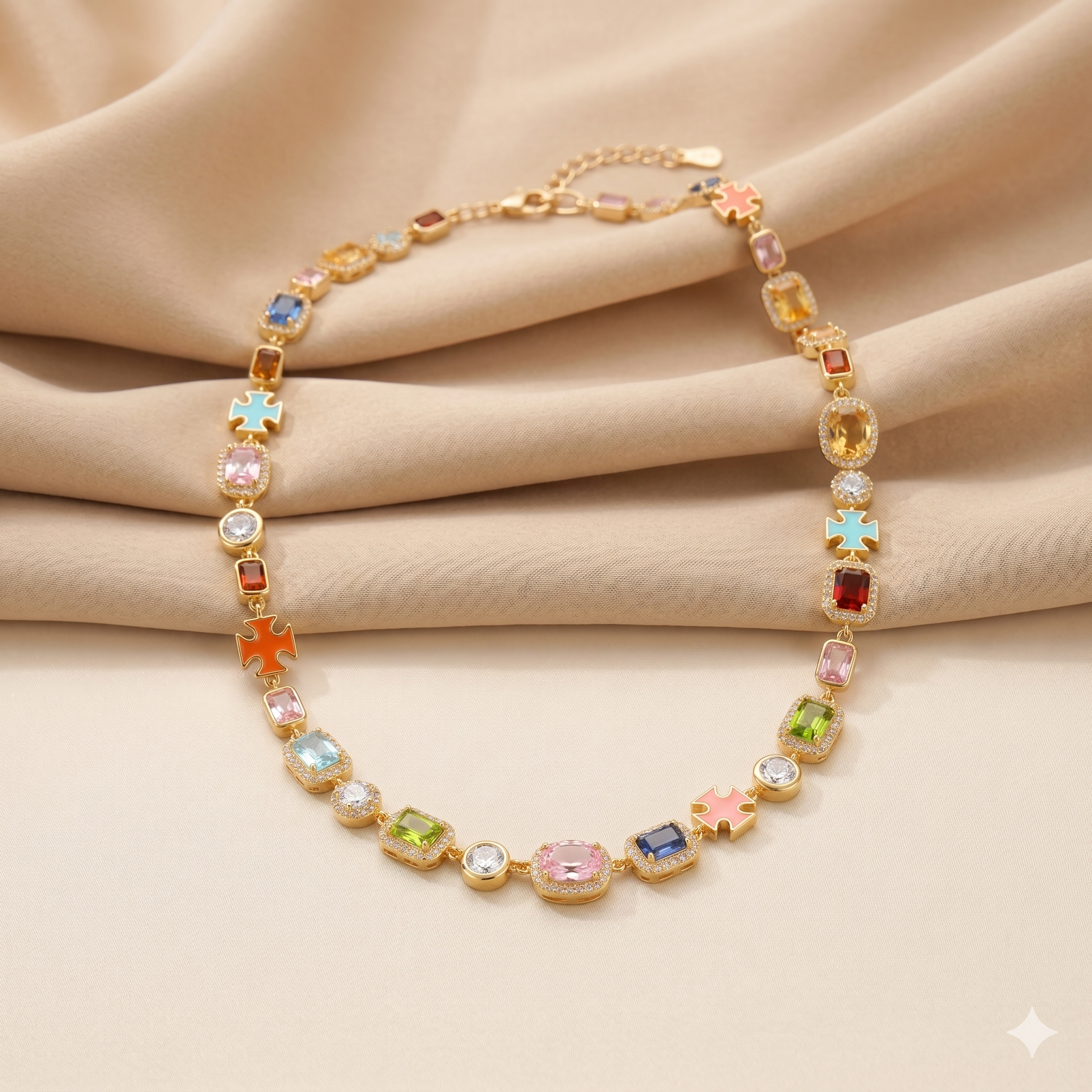 Solstice Multicolor Gemstone Statement Necklace – Gold & Silver Plated