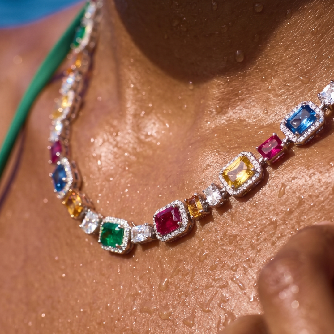 Solstice Multicolor Gemstone Statement Necklace – Gold & Silver Plated