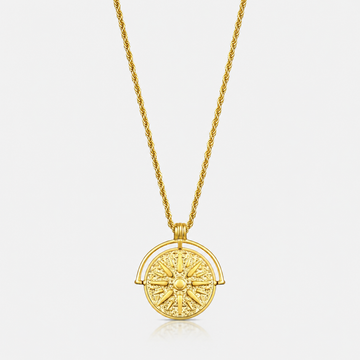 Sun Coin Pendant Necklace – Gold Rope Chain