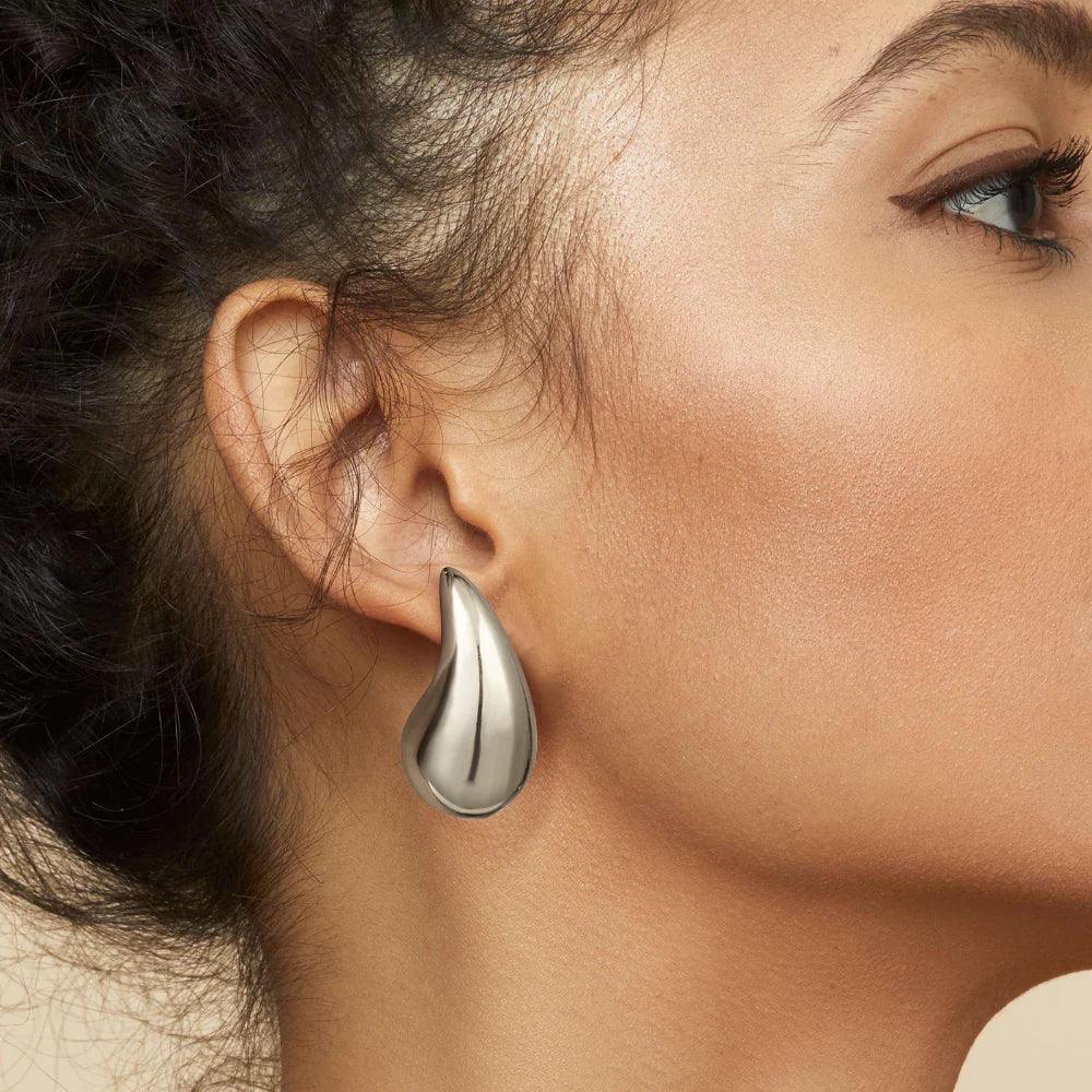Sandra Teardrop Chunky Stud Earrings – Gold & Silver