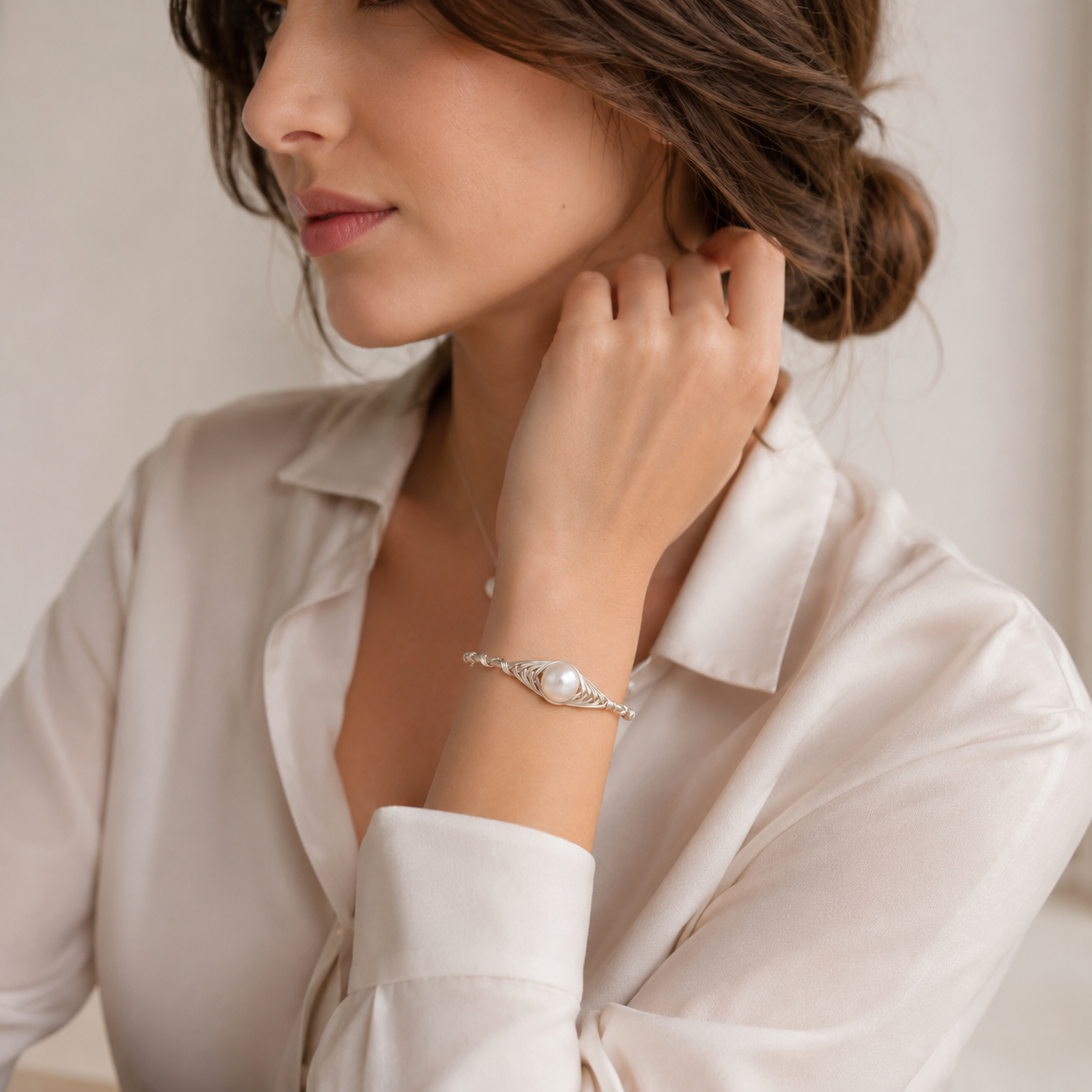 Wire-Wrapped Pearl Cuff Bracelet – Gold & Silver