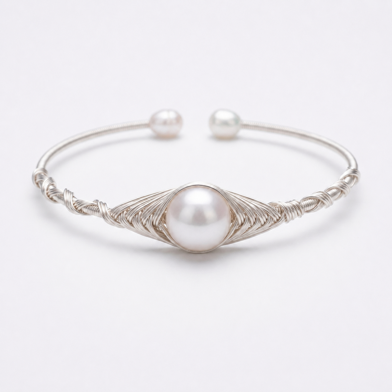 Wire-Wrapped Pearl Cuff Bracelet – Gold & Silver