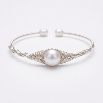 Wire-Wrapped Pearl Cuff Bracelet – Gold & Silver