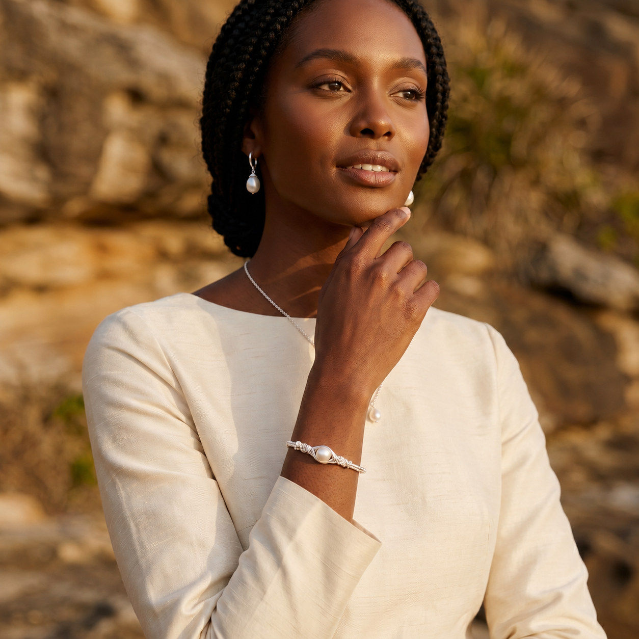 Wire-Wrapped Pearl Cuff Bracelet – Gold & Silver